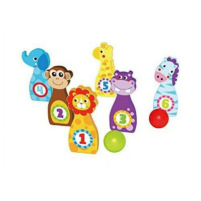 Toyster’s Wooden Bowling Indoor Outdoor Game Toy for Toddler Boys & Girls With Adorable Animals Pins and Colorful Bowling Balls