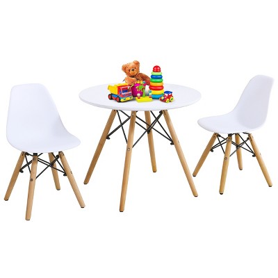 Infans Kids Mid-Century Modern Dining Table Set Round Table with 2 Armless Chairs White