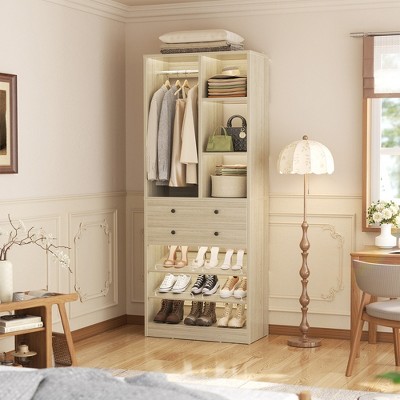 Aheaplus Closet Organizer System with Drawers and Adjustable Shelves, Freestanding Walk-in Wooden Closet