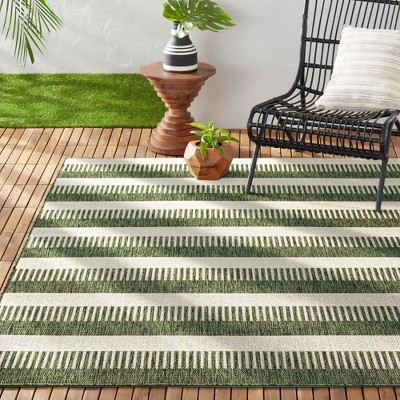 Light Green/Ivory Striped Synthetic 8' x 10' Indoor/Outdoor Rug