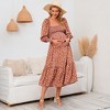 Coolmee Women Boho Floral Smocked Square Neck Lantern Long Sleeve Ruffled A Line Maternity Midi Dress - 2 of 4