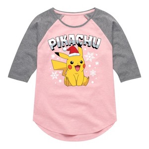 Girls' - Pokémon - Pikachu With Hat Shirt Tail Raglan Graphic T-shirt - 1 of 4