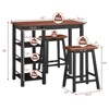 Tangkula 3 PCS Dining Table Set Counter Height Dining Set with 3-Tier Storage Shelf&2 Saddle Stools Walnut - 4 of 4