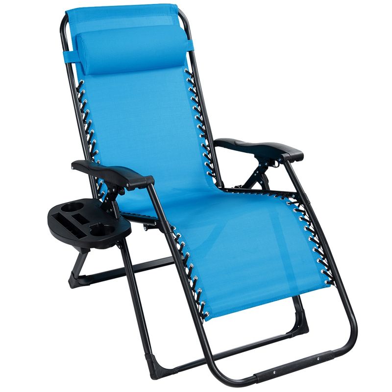 Tangkula Oversized Zero Gravity Lounge Chair Folding Recliner w/ Cup Holder & Pillow Blue, 1 of 6