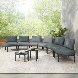 Whisen 6-Piece Half Moon Patio Sofa Set with 2 Coffee Tables and 4 Pillows, PE Rattan Sectional - 1 of 4