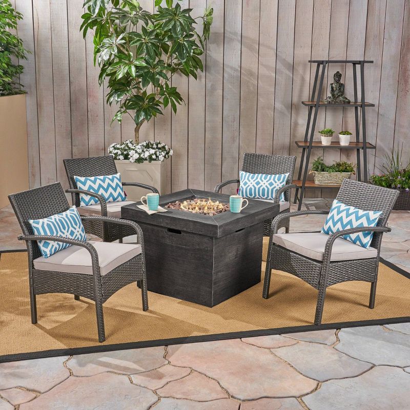 Christopher Knight Home Cordoba 5pc Iron Outdoor Patio Fire Pit Furniture Set , 3 of 16