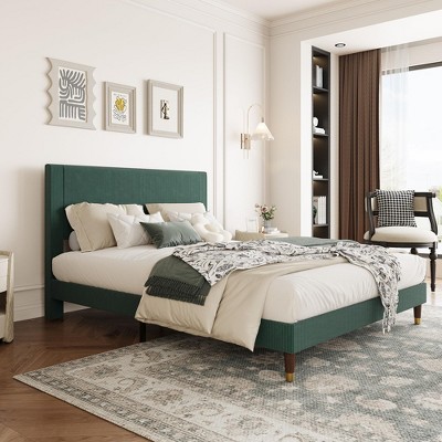 Twin Bed Frame Upholstered Platform Bed with Fabric Headboard, Non-Slip and Noise-Free