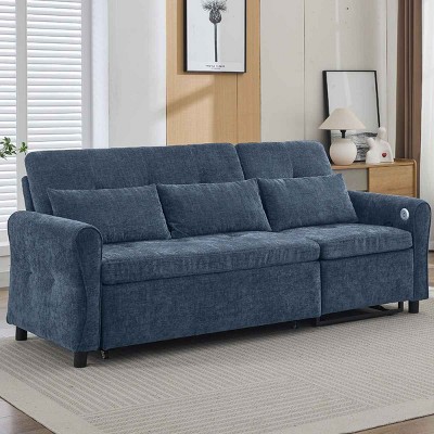 2-in-1 Sofa Bed with Reversible Recliner, 3-Seater Couch with Adjustable Backrests and USB Ports, Foam Sofa with Chenille Cushion-Coolbibila