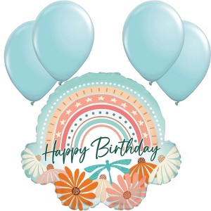 LoonBalloon 36 Inch Rainbow & Daisy Birthday Balloon - Modern & Festive and 4 Latex Balloons - 1 of 3