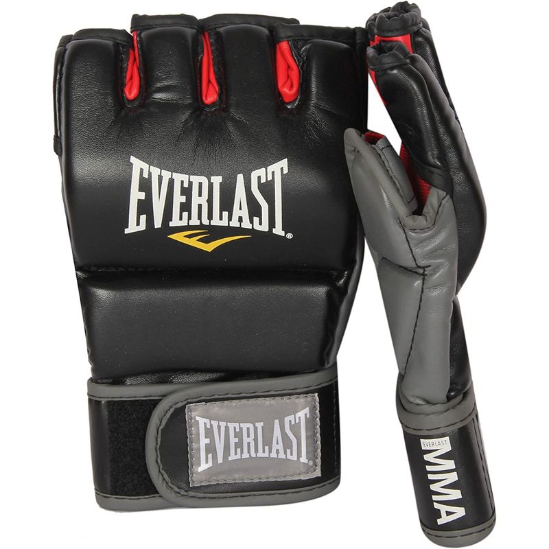 Everlast MMA Synthetic Leather Grappling Mitt Work Training Gloves w/Split Thumb Padding, Articulated Finger Ridges, & Full Wrist Wrap Strap, S/M, 2 of 7