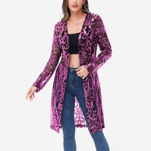 Anna-Kaci Women's Long Sequin Cardigan Open Front Sheer Duster Jacket - 1 of 4