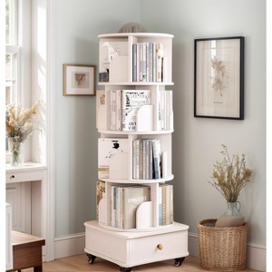 Kumasinova 360° Rotating Corner Bookshelf with Wheels,5/6-Tier Wooden Display Book Shelf with Drawer,Multi-Functional Bookcase for Small Spaces - 1 of 4
