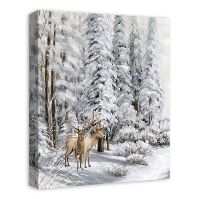 Snowy Forest Deer 16 x 20 Canvas Wall Art