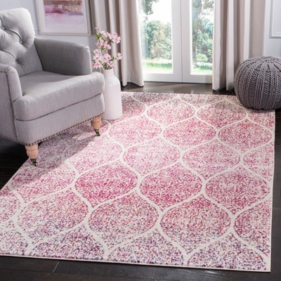 Cream and Fuchsia Reversible Synthetic Area Rug