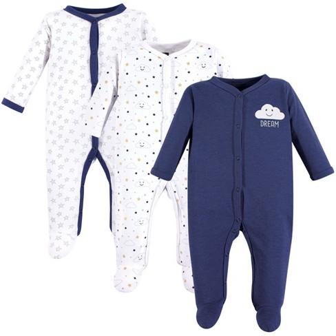 Hudson Baby Infant Boy Cotton Snap Sleep And Play 3pk, Navy Clouds : Target