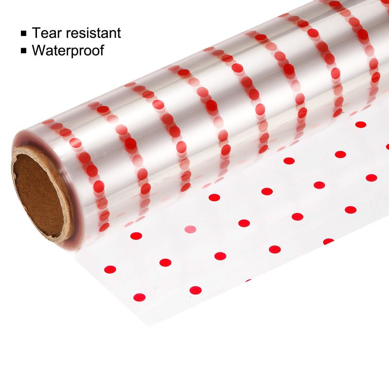 Unique Bargains Clear Flower Wrapping Paper 98ft x 16in Wrap Roll Gift Wrapping 2.5 Mil Thick Film Red Polka Dots, 3 of 7