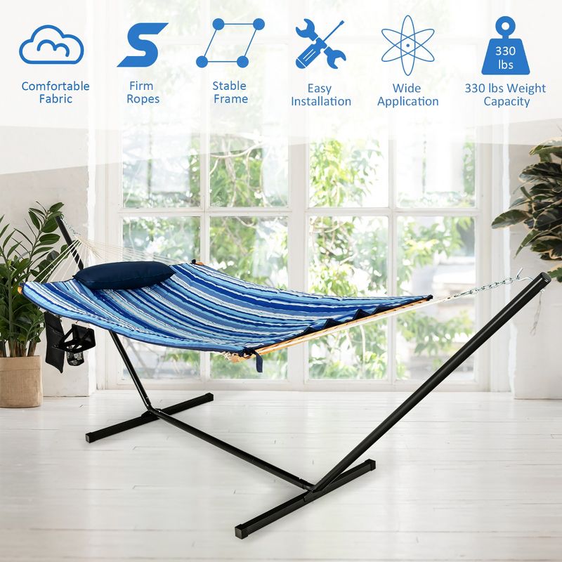 Costway Hammock Chair Stand Set Cotton Swing w/ Pillow Cup Holder Indoor Outdoor, 4 of 11