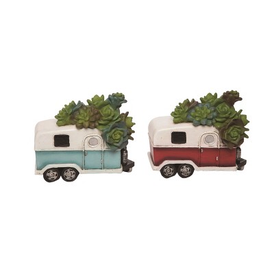 Transpac Resin Camper Succulent Figurine Set of 2 Multicolored Decorative Tabletop Objects for Home Decor