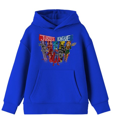 Grunge Justice League DC Comic Book Youth Boys Royal Blue Hoodie L