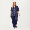 Anna-Kaci Lounge Women's PLus Size Satin Pajama Set with Short Sleeve Button Front Top and Relaxed Straight Leg Pants - 3 of 4