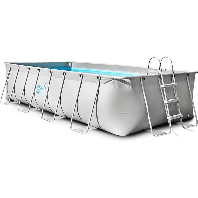 SereneLife Rectangular Metal Frame Above Ground Swimming Pool Set SLPLRCT16
