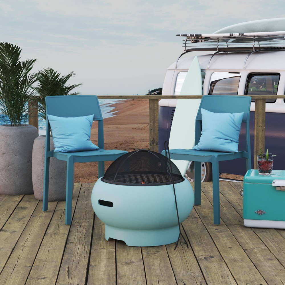 Asher Outdoor Wood Burning Fire Pit with Grilling Surface Aqua Haze Novogratz