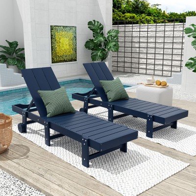 WestinTrends Ashore Modern Poly Reclining Chaise Lounge With Wheels (Set of 2pcs)