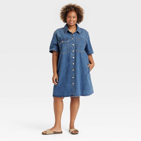 Women s Short Sleeve Mini Shirtdress Universal Thread Blue 3x Target