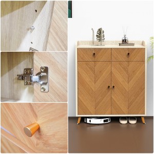 Racxily Wooden Shoe Cabinet, 4-Tier Shoe Rack Organizer with 2 Drawers/Doors - Stylish Herringbone Freestanding Storage for Entryway/Hallway - 1 of 4