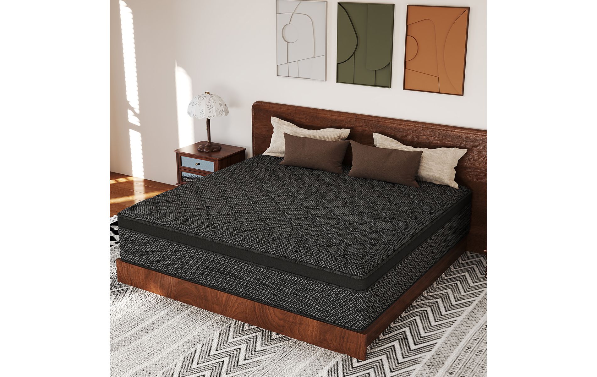 CHEVNI 12-14 Inch Mattress in a box Hybrid Spring Memory Foam Medium Firm Black