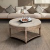 FURNIinspire Ottomans And Benches Large Round Waterproof Ottoman Coffee With Wooden Shelf Storage, Ottoman Linen, Beige, 31.49"*31.49"*18.50" - 2 of 4