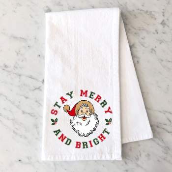 City Creek Prints Stay Merry And Bright Circle Tea Towels - White