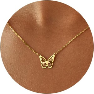 14K Gold Plated Dainty Butterfly Baseball Compass Shell Starfish Infinity Airplane Volleyball Sun Bird Heart Turtle Bow Crown Necklace Simple Jewelry - 1 of 4