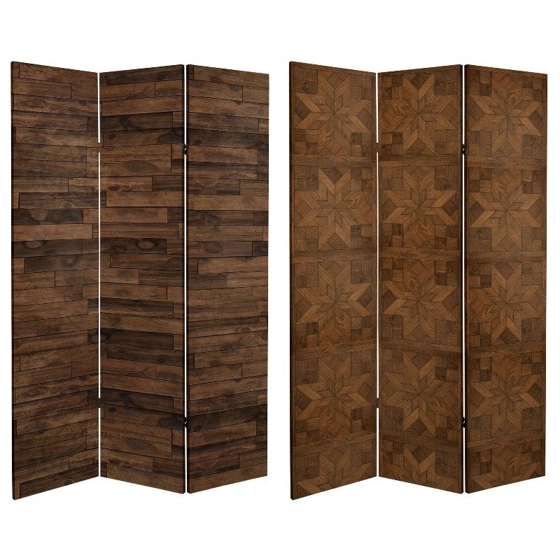 6&#34; Double Sided Walnut Wood Pattern Canvas Room Divider Brown - Oriental Furniture, 1 of 10