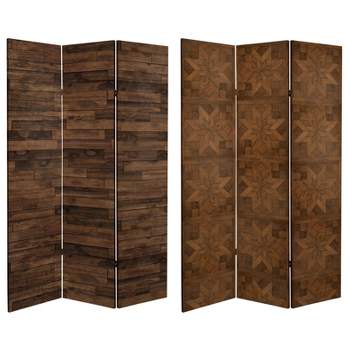 6" Double Sided Walnut Wood Pattern Canvas Room Divider Brown - Oriental Furniture