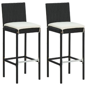 vidaXL Garden Bar Stools with Cushions 2 pcs Black Poly Rattan - 1 of 4