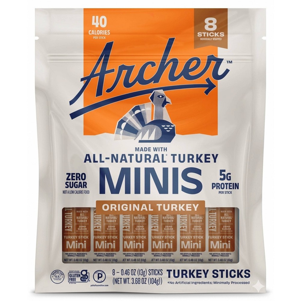 Archer Jerky Original Turkey Mini Meat Sticks - 5g Protein - 3.68oz/8ct