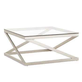 Severin Glass Top with Brushed Nickel Coffee Table Silver - Inspire Q