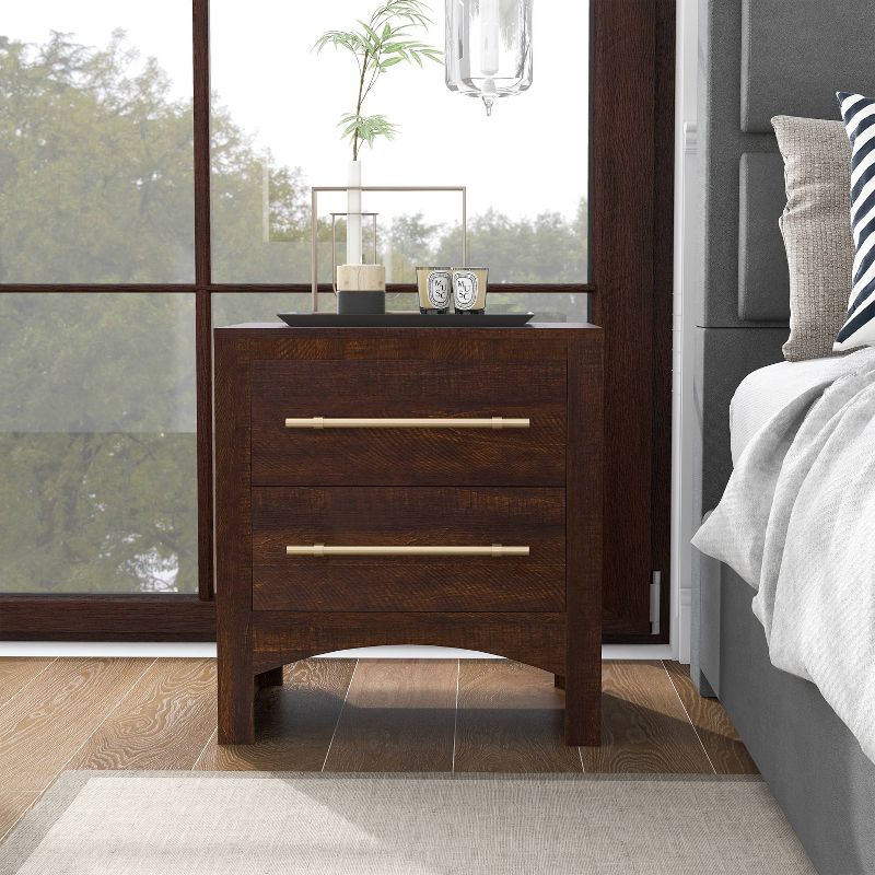 24/7 Shop At Home Melonnes Transitional 2 Drawer Nightstand Walnut, 3 of 8