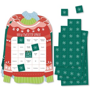 Big Dot of Happiness Colorful Christmas Sweaters - Bingo Cards and Markers - Ugly Sweater Holiday Party Shaped Bingo Game - Set of 18 - 1 of 4