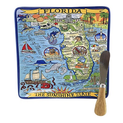 Tabletop 8.0" Florida Souvenir Cheese Plate Spreader Sunshine State Certified International  -  Serving Platters
