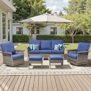 Belord Patio Furniture Set, All Weather Gray Wicker Outdoor Conversation Set with Patio Couch, Swivel Patio Rocker, High Back and 4" Thick Cushions - 1 of 4