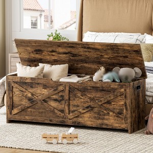 47" Wooden Storage Bench, Flip Top Entryway Shoe Bench with Safety Hinge, Large Toy Chest, Storage Ottoman for Entryway Bedroom Living Room - 1 of 4