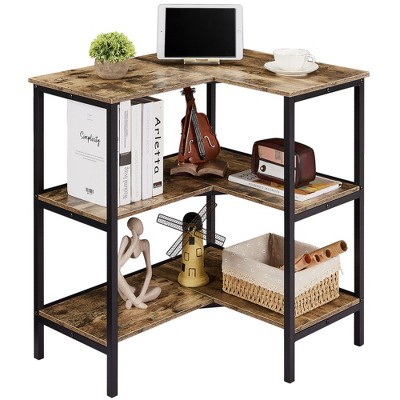 VECELO 3-Tier Open Shelf Corner Cabinet Table, Multipurpose Display Organizer Storage Stand for Small Space or Living Room, Brown/Gray