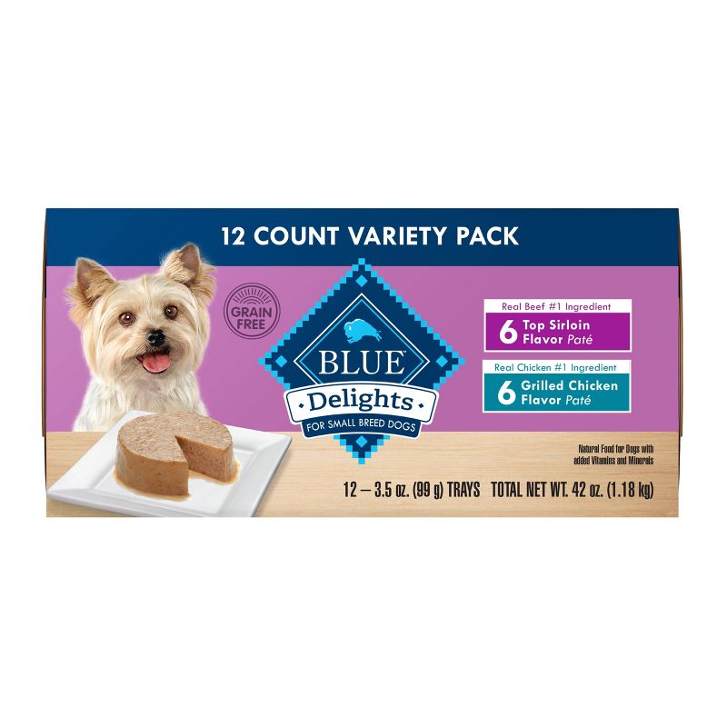Blue Buffalo Delights Natural Adult Small Breed Wet Dog Food Cups Pate Style, Grilled Chicken &#38; Top Sirloin Beef Flavor - 3.5oz/12ct, 3 of 7