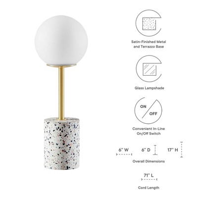 White Terrazzo and Brass Table Lamp with Glass Globe Shade