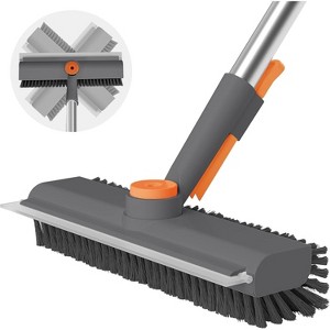 Attop Floor Scrub Brush with Long Handle, 3 in 1 Scrape and Heavy-Duty Stiff Bristle Scrubber Brush Gray, 1 Pack - 1 of 4
