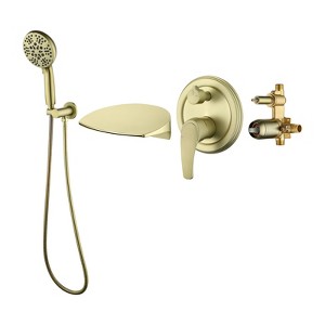 Cobbe with 7 Settings Handheld Shower Tub Spout and 59-Inch Hose Tub Shower Faucet Set Single Handle Wall Mounted Shower System Brushed Gold - 1 of 4