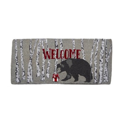 tagltd 1'6"x3'3" Winter Sketch Bear with Present Christmas Holiday Rectangle Indoor and Outdoor Estate Coir Door Welcome Mat Grey