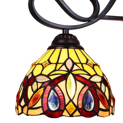 Victorian Tiffany-Style Dark Bronze Mini Chandelier with Stained Glass Shades